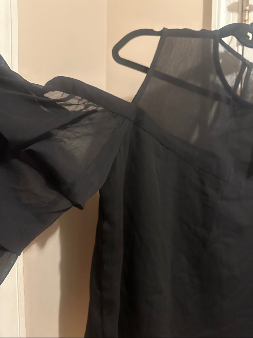 H&M Black Ruffle Cold-Shoulder Sheer Blouse - Picture 2 of 4